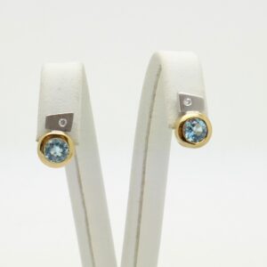 14kt bicolour gouden oorbellen met aquamarijn en diamant