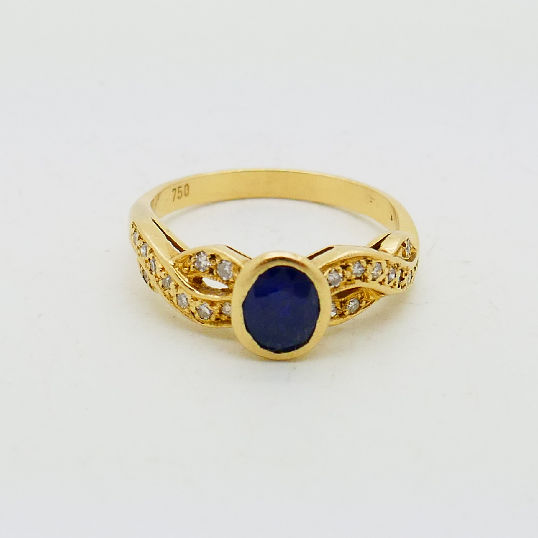 18kt Geelgouden ring met saffier en diamanten - Afbeelding 10