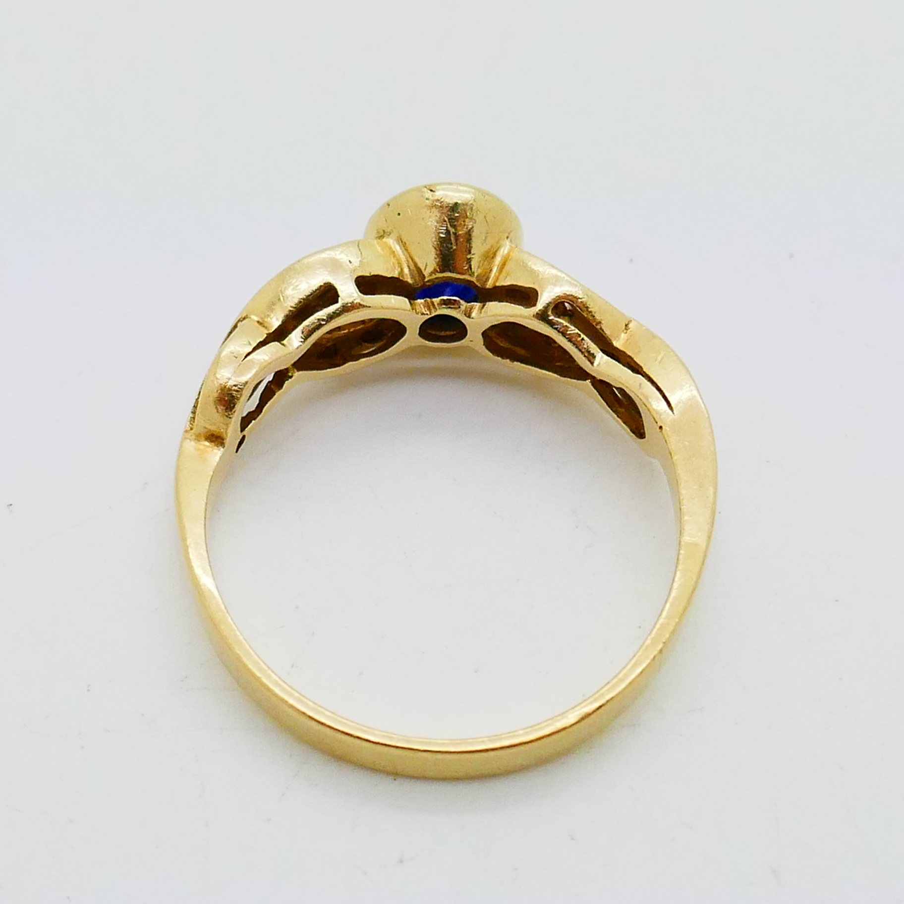 18kt Geelgouden ring met saffier en diamanten - Afbeelding 9