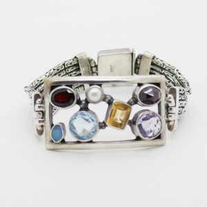Zilveren armband met 13ct kleurstenen en parel