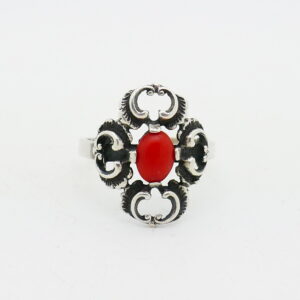 JPC - Vintage zilveren ring met bloedkoraal